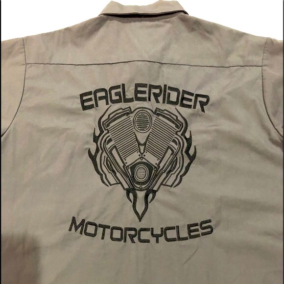 EAGLE RIDER motorcycle clothing men’s buttoned grey decaled shirt size XL NWT - Picture 9 of 14